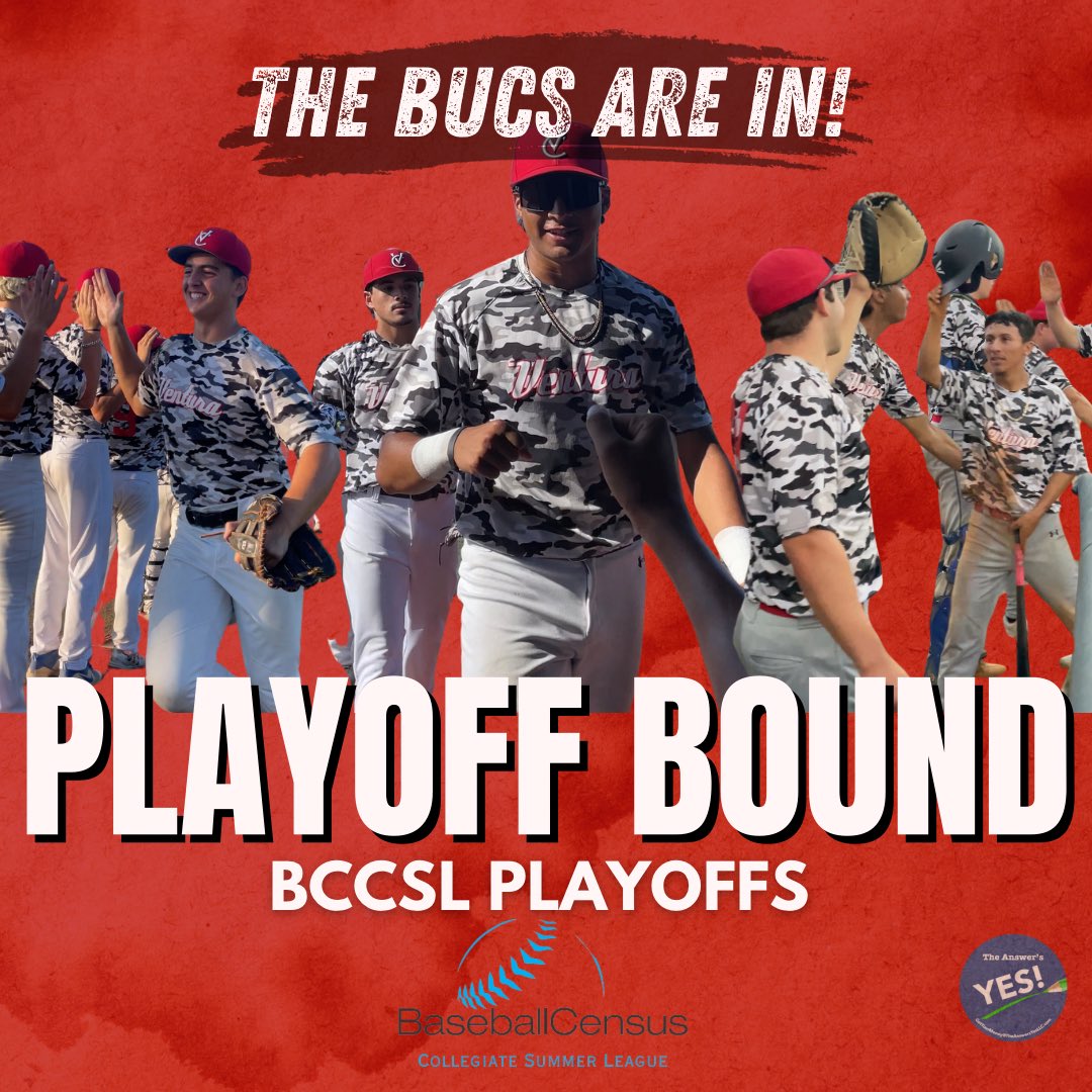 WE ARE PLAY-OFF BOUND! 

The Bucs hot streak keeps us in a post season run as we head into the BCCSL playoffs! Game time and schedule will be posted soon! 

Best of luck boys! 🏴‍☠️🔥⚾️

#GoBucs <a href="/BaseballCensus/">Baseball Census</a> #vcbaseball