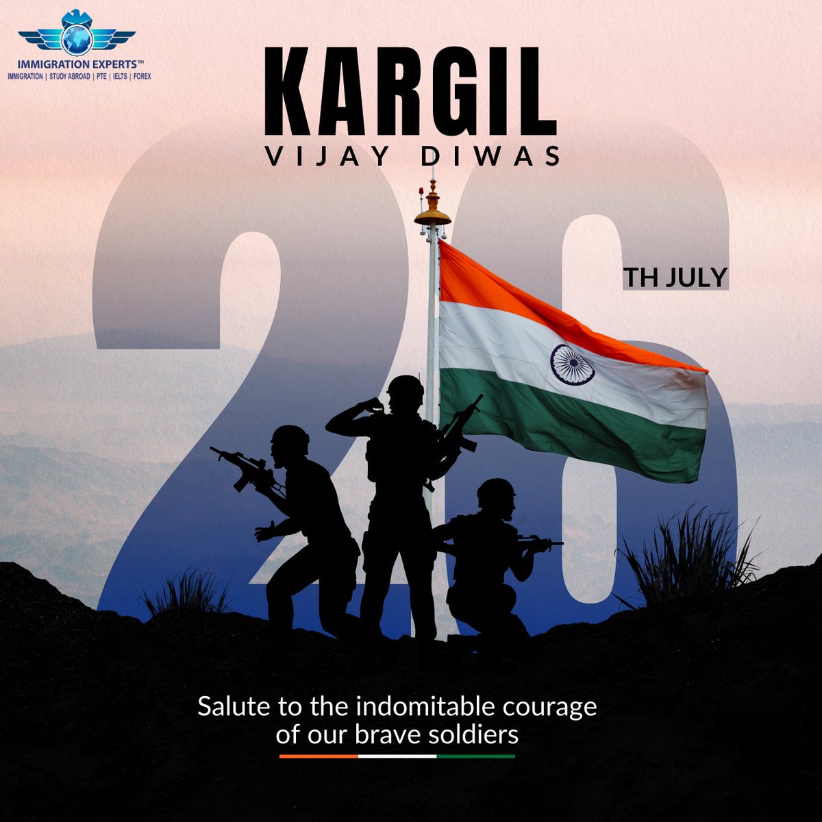 Let us never forget the bravery and sacrifice of our Kargil heroes. They are the true guardians of our freedom. 🇮🇳

On this Kargil Vijay Diwas, we honor the indomitable spirit and courage of our soldiers who fought for us. 

#KargilVijayDiwas #Heroes #IndianArmy  #Immigration