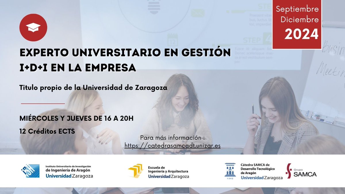 I3Aunizar's tweet photo. Si te interesa la #investigación, la gestión de #ImasD y la empresa, éste puede ser el curso que necesitas para completar tu formación:
🎓Experto Universitario en Gestión de la I+D+i en la Empresa 👈
📢Haz la preinscripción y ¡Consigue tu beca!
https://t.co/XEBJdAnMd9 https://t.co/nXNsanRd2I