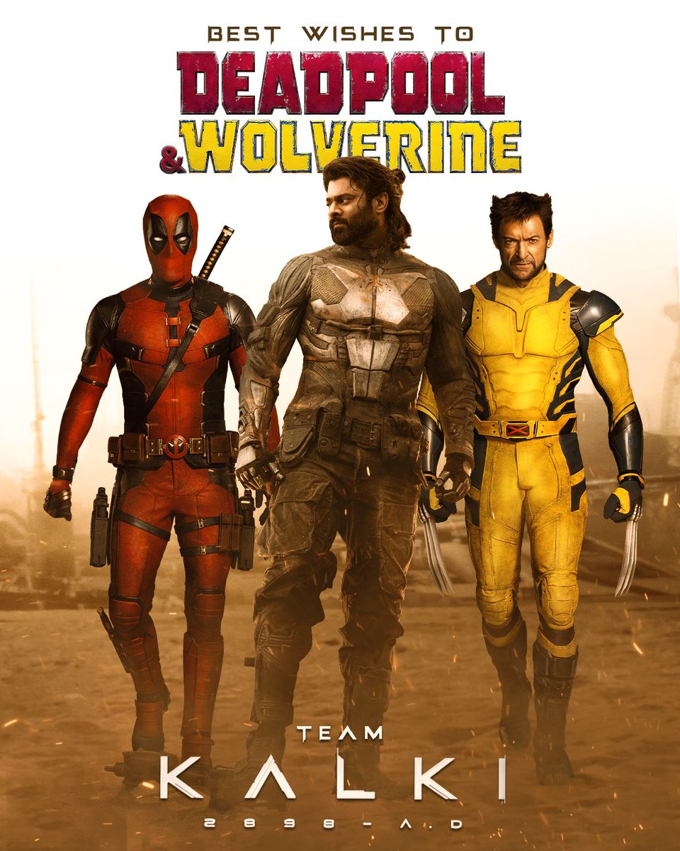 Kalki 2898 AD (@kalki2898ad) on Twitter photo The ultimate team up! 💥
Our BHAIRAVA sends his best wishes to #DeadpoolAndWolverine ❤️💛
#Kalki2898AD #Prabhas
<a href="/Marvel/">Marvel Entertainment</a> <a href="/deadpoolmovie/">Deadpool Movie</a> <a href="/WolverineMovie/">Logan</a> The ultimate team up! 💥
Our BHAIRAVA sends his best wishes to #DeadpoolAndWolverine ❤️💛
#Kalki2898AD #Prabhas
<a href="/Marvel/">Marvel Entertainment</a> <a href="/deadpoolmovie/">Deadpool Movie</a> <a href="/WolverineMovie/">Logan</a>