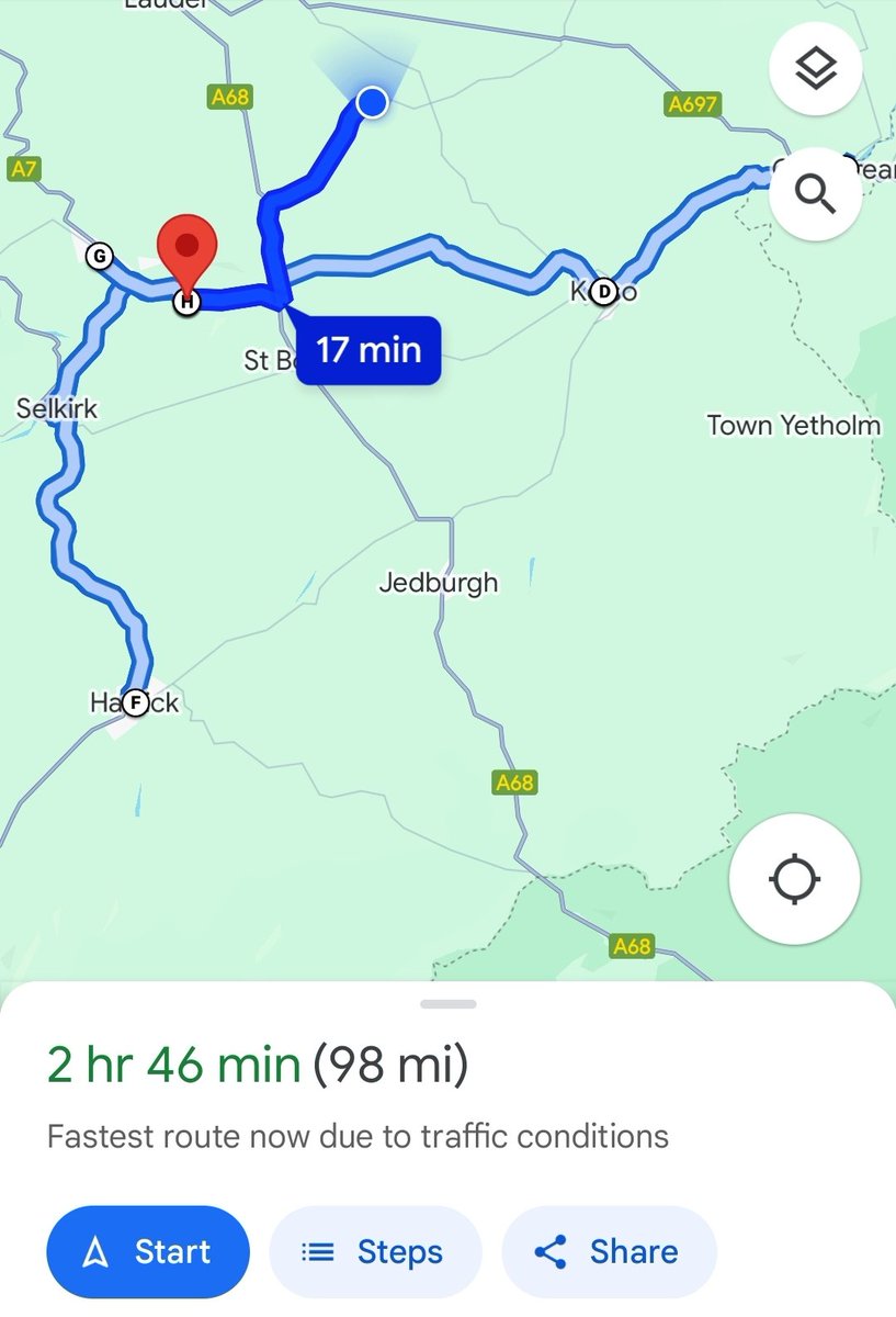 <a href="/nnaffnaff/">Katherine Paul</a> down two members the other day meant I covered a huge area in the borders. worth it though- truely love safely supporting patients stay out of hospital and they absolutely love and appreciate our service 💙 (coordinates are rough estimates to maintain confidentiality)