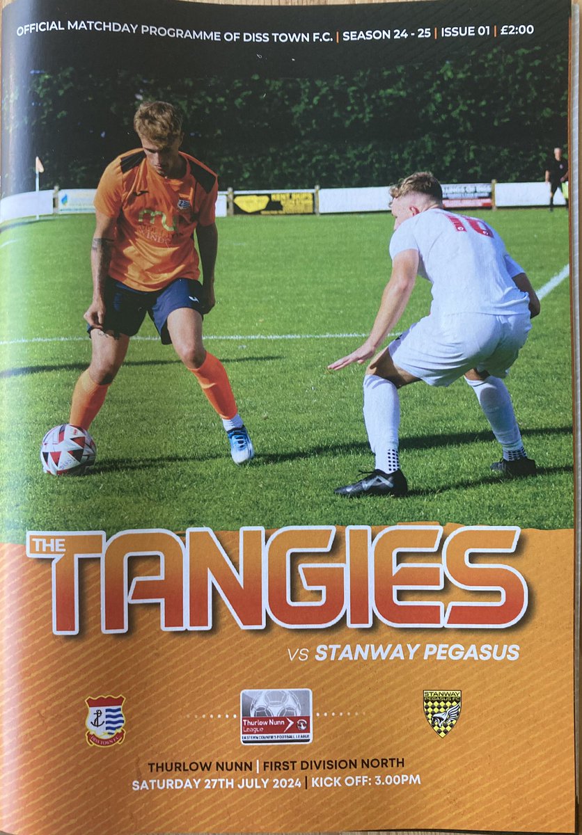 New season new look matchday programme. 

Front cover see’s <a href="/Jxmeswilson15/">James Wilson</a> taking on ex Tangie <a href="/_spencercawcutt/">spencer cawcutt</a> 

We’ve brought back the player Q&amp;A and in issue 1 we find out about <a href="/Harrygagen1/">Harrygagen</a>