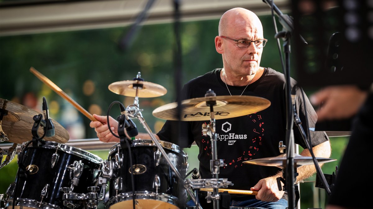 #SoulHaus Rocks! Thrilled to play drums again after 35 years with this amazing band. Last week's gig with 6 other #SAP bands was a blast. The SoulHaus Band is made up entirely of #AppHaus members, showcasing our fun side outside of work. That's team spirit.