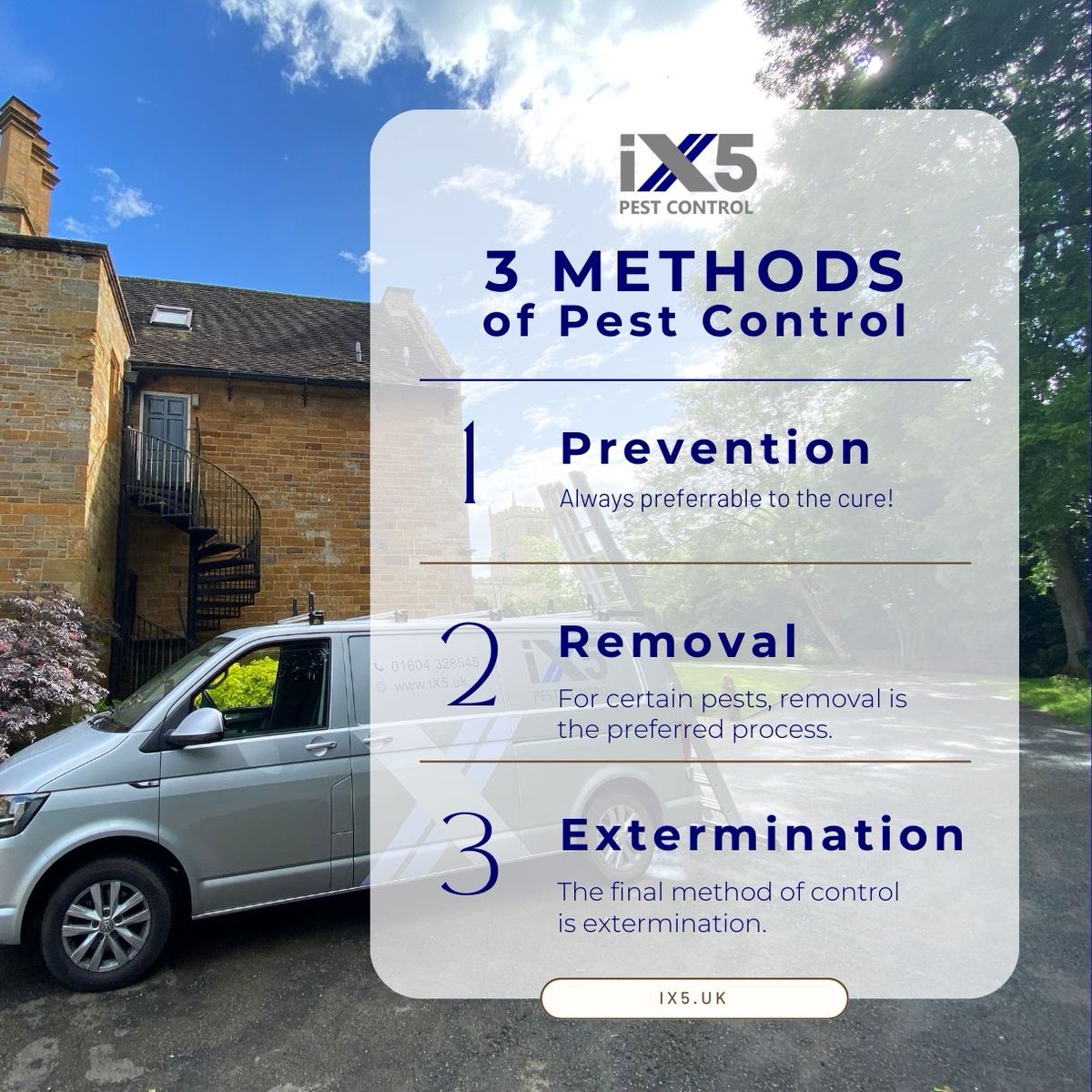iX5uk's tweet image. The 3 methods of pest control: Prevention – Removal – Extermination. Find out more about how these methods are applied in our blog article: ix5.uk/what-are-the-3… #PestControl #3MethodsOfPestControl #PestControlMethods