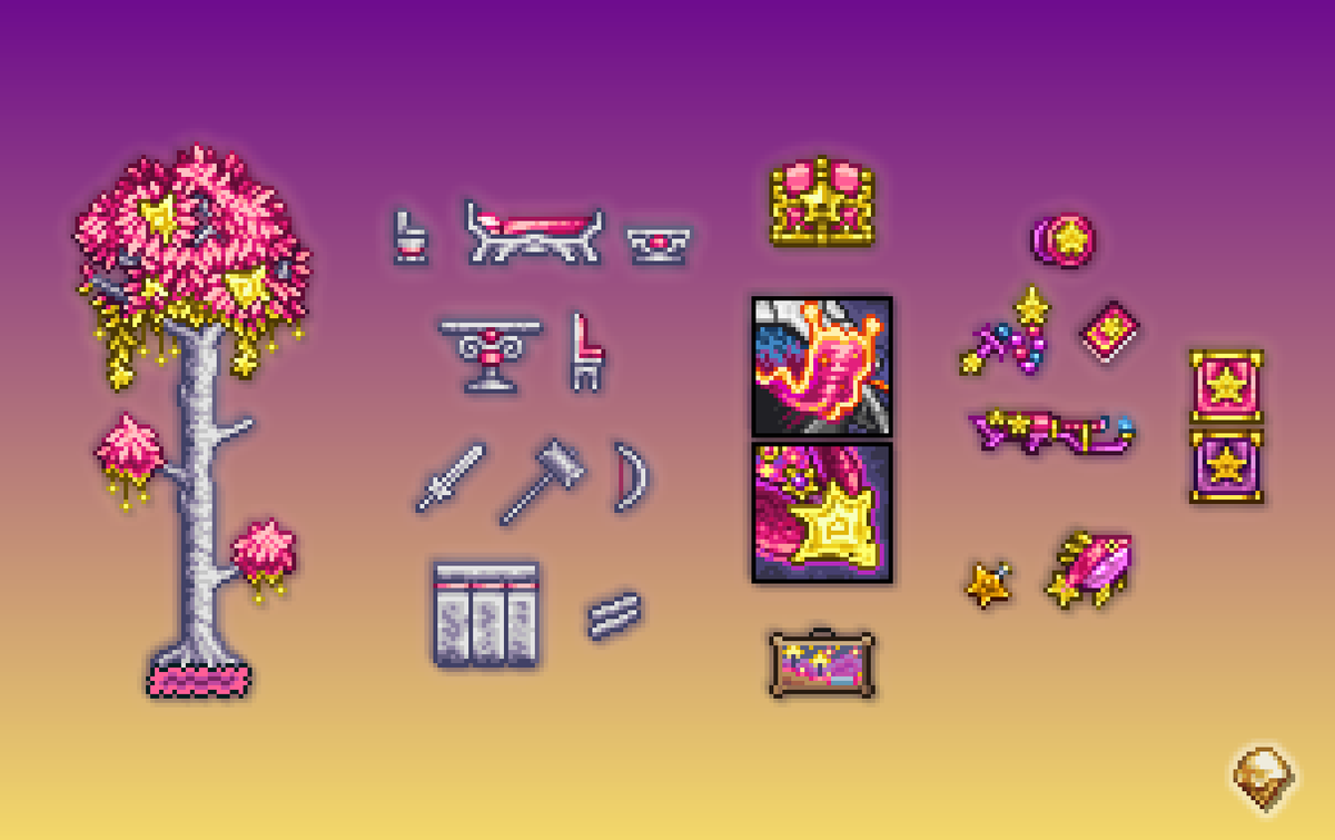 Astral Infection stuff for Vanillamity, a mod being made by me, <a href="/_ItzFred/">Fred</a>, <a href="/palletechnic/">palettechnic 🌳</a>, <a href="/Tobiased_1/">Tobiased</a>, <a href="/TriangleSupreme/">Triangle</a>, and many more who don't use Twitter. Astral will be turned from a random minibiome to a Hallowed alternate!
#terraria #calamitymod #pixelart