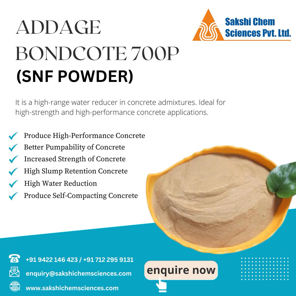 SakshiChemSci's tweet image. For top-tier concrete strength and performance, choose ADDAGE BONDCOTE 700P. The SNF powder that delivers excellence. 🏆 #ConcreteChemicals #ConcreteAdditives #ConstructionChemicals 

Contact us today @ +91 712 295 9131 / +91 712 298 0028; Whatsapp : wa.me/+919422802615