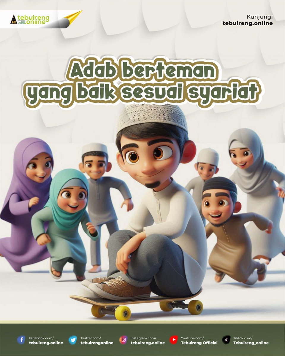 tebuirengonline's tweet photo. Stttt, ternyata berteman juga ada adab looh... ๐คซ๐ฑ
Geser slide ๐, untuk mengetahui adab berteman sesuai syariat.๐
...
#Adab #TemanSejalan #Syariat #JumatBerkahBuatSemua https://t.co/3Hm7FrIWJm