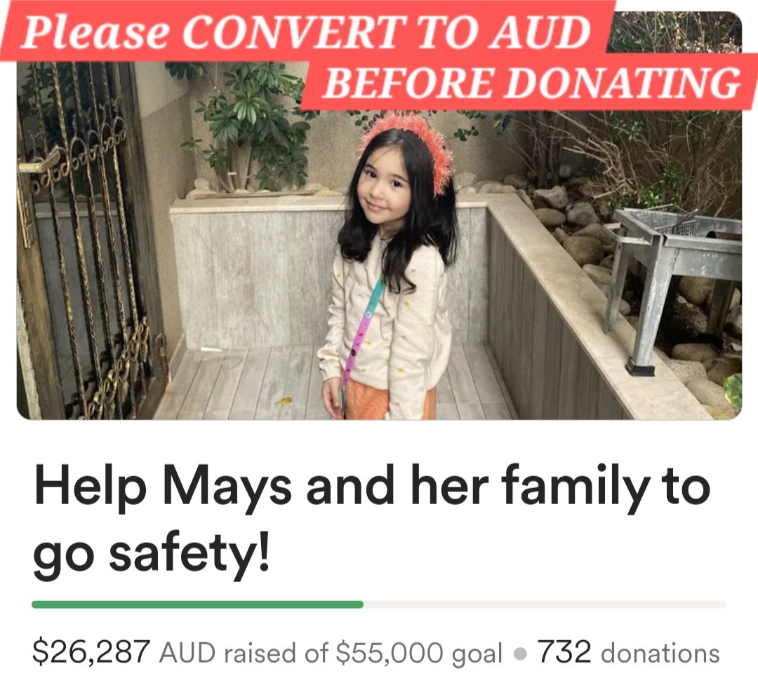 <a href="/Maisyahya2004/">Mais</a> is barely 20 &amp; has been selflessly, SINGLEHANDEDLY supporting her family of 8 including 7 year old Maryam. We have high visibility, loyal eyes &amp; supporters - we really need to give what we can to get to the HALFPOINT &amp; PUSH FURTHER FASTER!
gofund.me/3290be3b