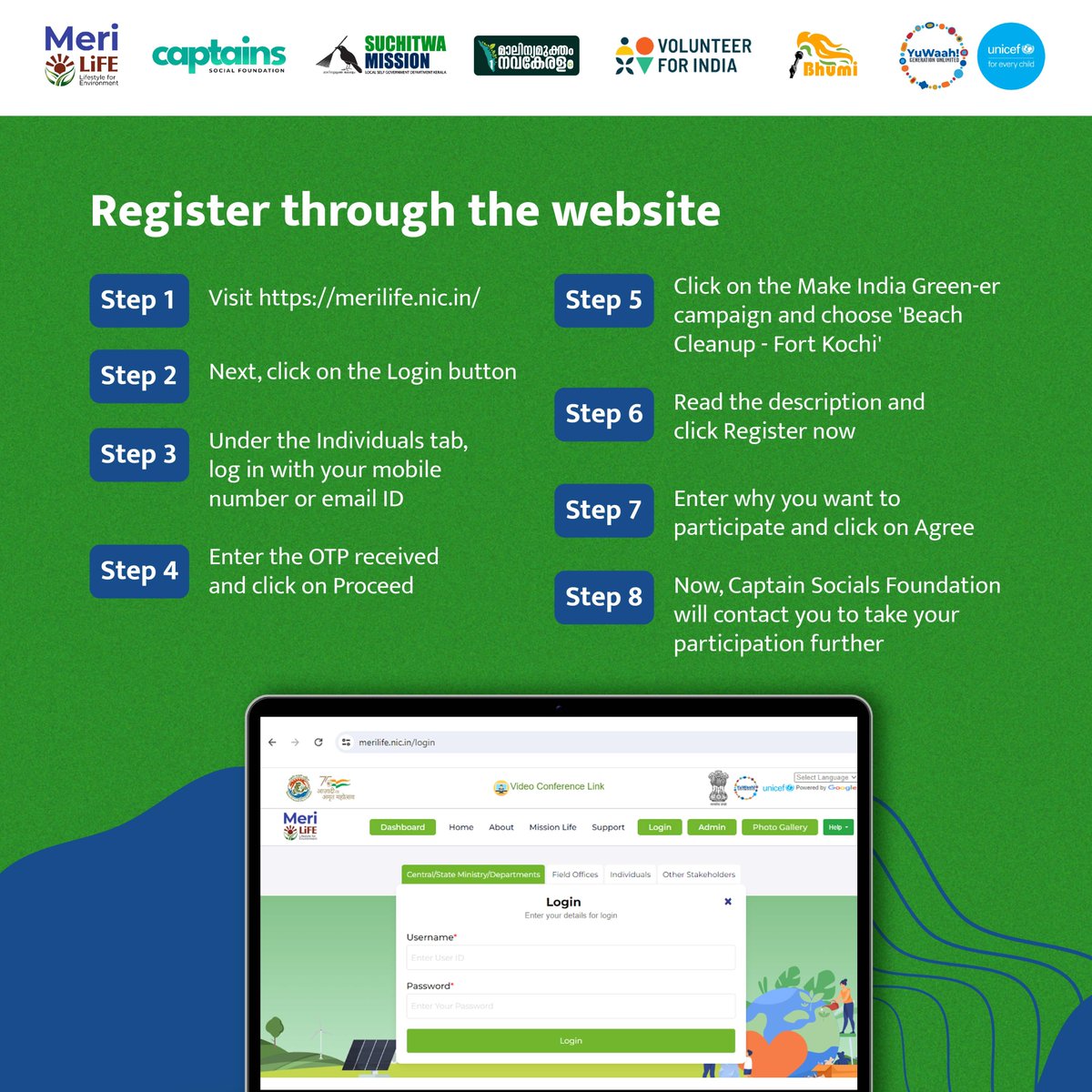 YuWaahIndia's tweet photo. Earn a certificate for your eco-friendly actions!

📲 Register on #MeriLiFE app or website in just a few steps. Join us for the beach clean-up in Kochi!

#ClimateAction4LiFE #GreenRising

🔗https://t.co/pmEJAgh9CL

@moefcc @UNICEFIndia https://t.co/k74JURmFPf