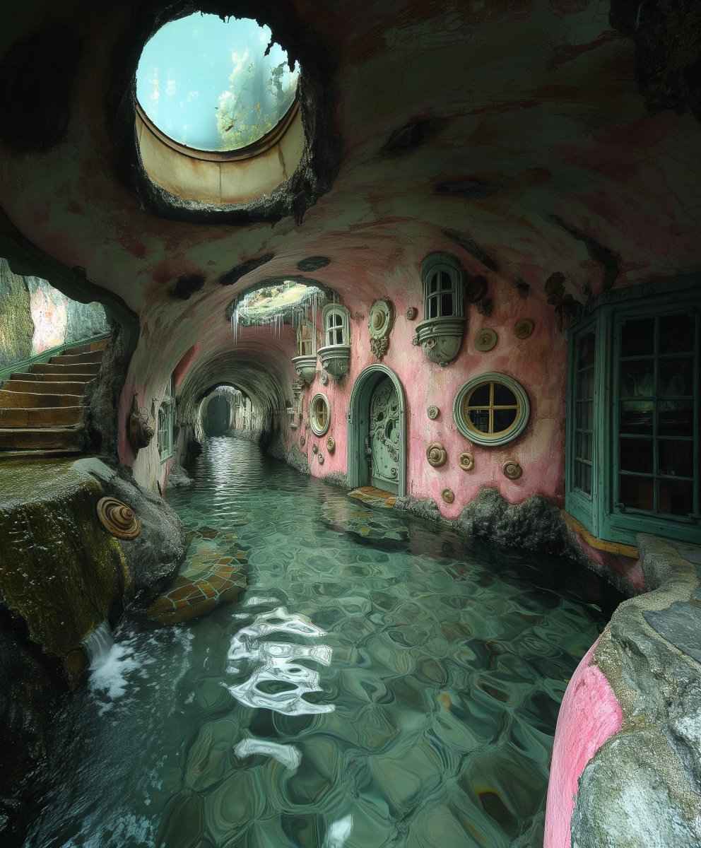 w1gglb0t's tweet photo. Flooded town dreams space. #AIart #Synthography #recurringdreams #inbetweenspaces https://t.co/SzCSQzn99z