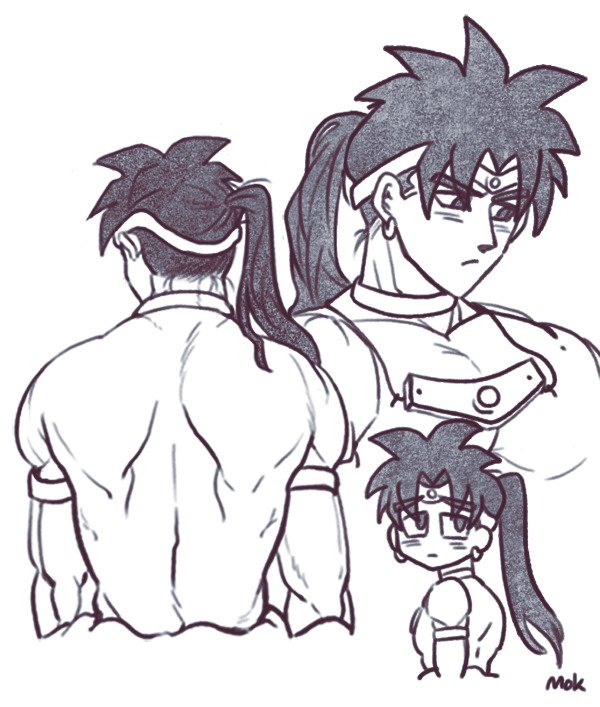 ((Sorry for the absence, here's a picture I found of Broly with his hair tied back.))