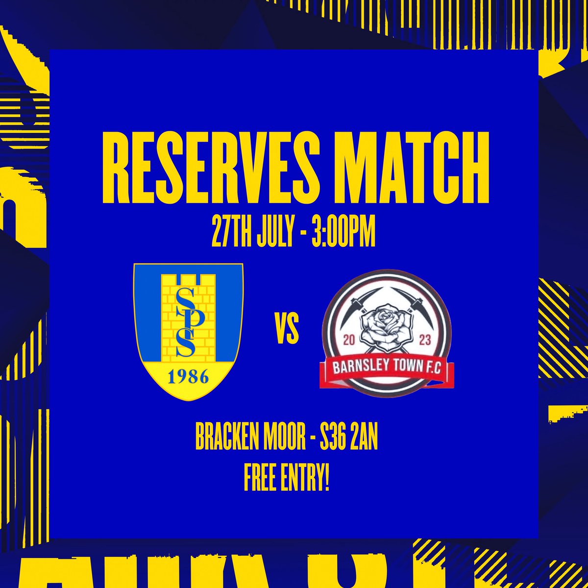 𝙍𝙀𝙎𝙀𝙍𝙑𝙀𝙎 

Our Reserves will be at home at Bracken Moor as they take on Barnsley Town. 

It's free to enter, so why not see the future of the club?