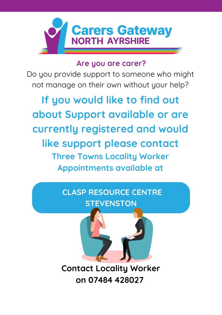 CLASP_Project's tweet image. Lorna will be here on Monday afternoon 29th July to answer all your questions about carers rights, benefits and worries, please make an appointment to see her or drop us a line.