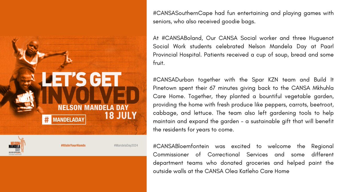 #FlashbackFriday

On #MandelaDay, 18th of July, CANSA celebrated with our incredible supporters around South Africa. Together, we made a powerful difference in the lives of those affected by cancer and our CANSA community showed what true compassion looks like.