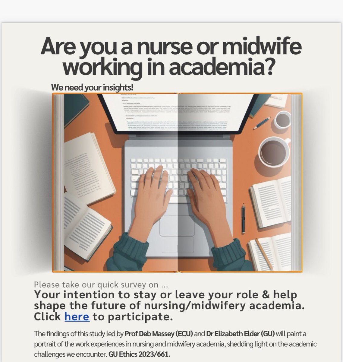 Are you you an academic  nurse or
midwife in Australia or
New Zealand ? 
We want to know about your intentions to stay or leave your role &amp; the factors that might influence this outcome.  
Please complete our survey 😀

www151.griffith.edu.au/redcap/surveys…

#academicworkforce #nurse #midwife
