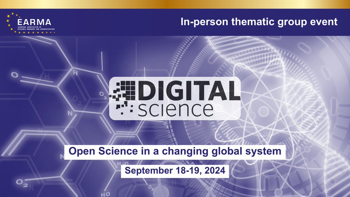 📢2nd Open Science EARMA Thematic Group Event

In collaboration with our partner <a href="/digitalsci/">Digital Science</a> we will explore Open Science’s global context with a diverse lineup of expert speakers🌍

🗓Sept. 18-19
📍Brussels

⏳Register by Sept. 09
🔗bit.ly/3WiJnmH

#researchmanagement