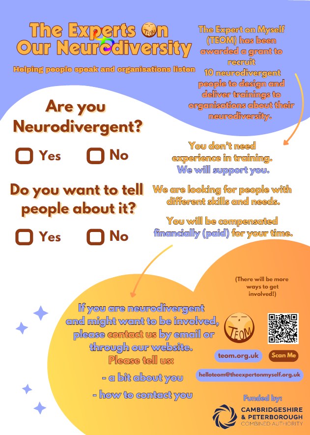 The SUN Network (@sunnetworkcambs) on Twitter photo ๐ง ๐ Are you neurodivergent?
<a href="/TEOMCambs/">The Expert on Myself (TEOM) CIC</a> is recruiting 10 neurodivergent individuals to design and deliver training on neurodiversity. No experience needed, support provided and compensation available.
Interested? Contact helloteom@theexpertonmyself.org.uk
#Neurodiversity ๐ง ๐ Are you neurodivergent?
<a href="/TEOMCambs/">The Expert on Myself (TEOM) CIC</a> is recruiting 10 neurodivergent individuals to design and deliver training on neurodiversity. No experience needed, support provided and compensation available.
Interested? Contact helloteom@theexpertonmyself.org.uk
#Neurodiversity