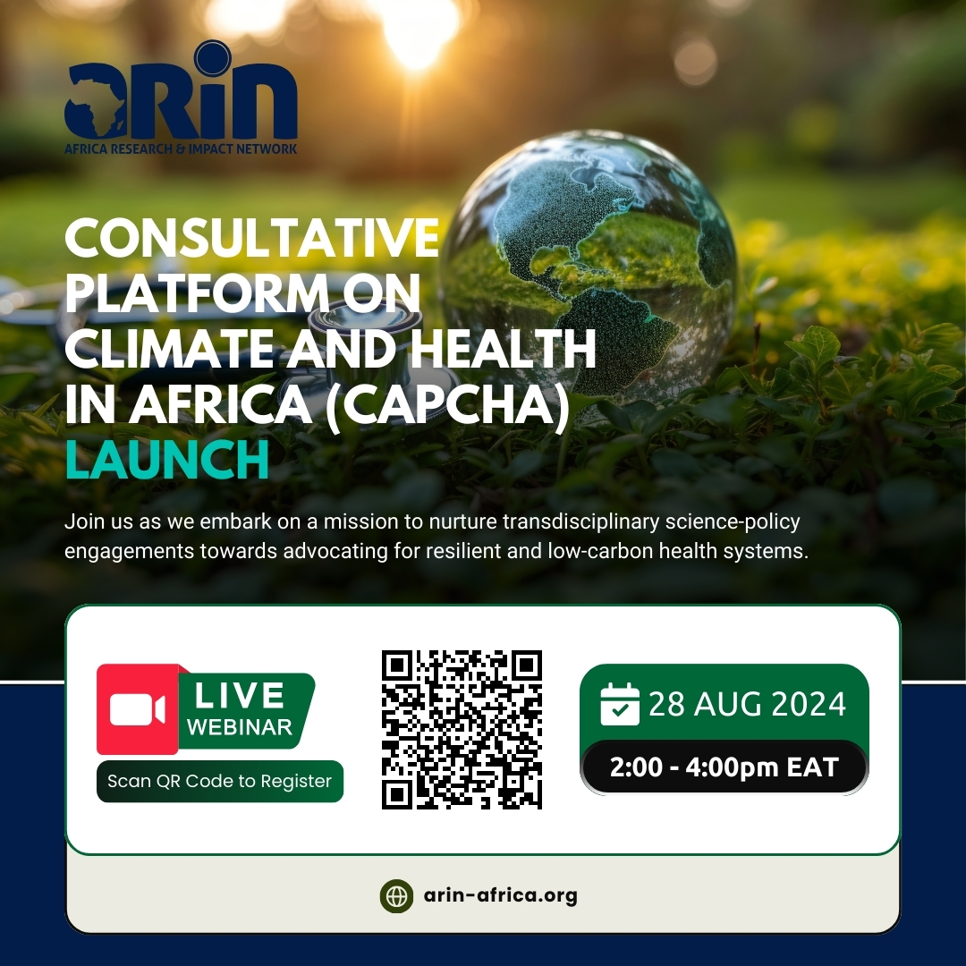 How can we #bridge the gap btwn climate change &amp; human health? Get ready for answers <a href="/arin_africa/">Africa Research & Impact Network</a> is launching the Consultative Platform on Climate &amp; Health in Africa (#CAPCHA). Bringing together experts to tackle Africa's climate-health challenges.Tune in
 #CAPCHA
#Climateaction