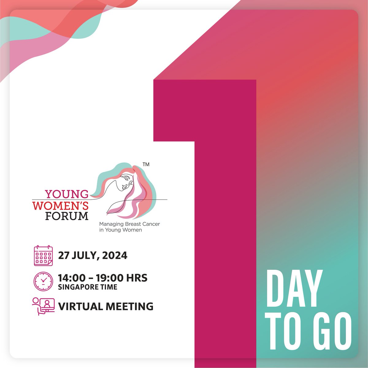 ywforum_'s tweet image. 🚨 Just 1 Day to Go! 🚨 Register Now!
YWF 2024 starts tomorrow! Join us for insights on managing breast cancer in young women. Free and virtual from 14:00 – 19:00 (SGT). Don’t miss out!
🔗 Register Now - ywforum.com/registration
#YWF2024 #BreastCancer #VirtualConference #Onco