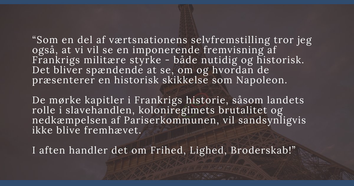 Åbningsceremonien ved OL er et stærkt redskab for værtsnationen til at fremføre nationalistiske og politiske budskaber🇫🇷

<a href="/StanisElsborg/">Stanis Elsborg</a> giver sit bud på, hvad man kan forvente ved aftenens åbningsceremoni af #Paris2024 👇

#dkmedier #Olympics #OpeningCeremony