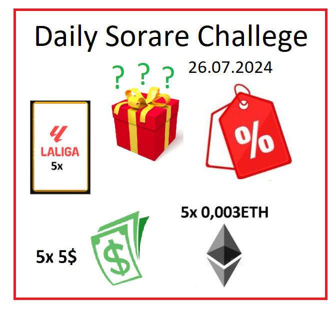 PawelTrader_'s tweet photo. Daily @Sorare Challenge Starts Now! 26.07⚡

1⃣ Swap my Super Rare Cards for 111% of Your cards value!🔝
2⃣5 Limited Cards form La Liga + 5x 0,003ETH +  Surprise Prize for 11 random people who make at least one transaction with me within 24 hours 🎁
3⃣ 🆓5$ for 5 random people - just write Your Sorare name, like❤️and RT 🔁
🆕? Join Sorare: https://t.co/nWOYZ8PLvM 

Valid 24 hours. Results below this post👇