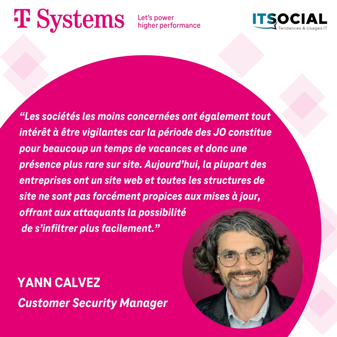 À l'approche des jeux olympiques en France 🎖️, le pays et ses entreprises se préparent aux festivités et aux cyberattaques potentielles.

Découvrez la tribune de @yannCalvez, Customer Security Manager chez T-Systems France ici 👉 itsocial.fr/cyberecurite/c…