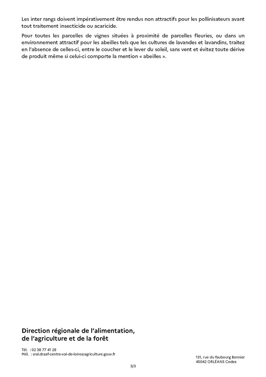 La lutte contre la flavescence dorée de la vigne est toujours d'actualité. Vous trouverez une précision sur la 3e période de traitements obligatoire contre celle-ci dans le document joint. Ces informations sont aussi disponibles sur le site de la DRAAF Centre Val-de-Loire.
