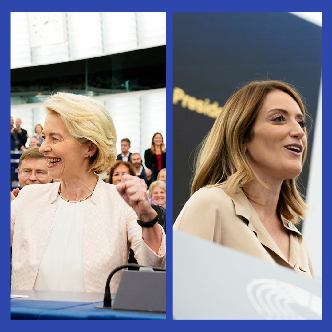 🗨️ Récemment, l'allemande Ursula von der Leyen et la maltaise Roberta Metsola ont été réélues respectivement présidente de la #Commissioneuropéenne et présidente du #Parlementeuropéen pour un second mandat 🇪🇺
Que pensez-vous de leur réélection❓