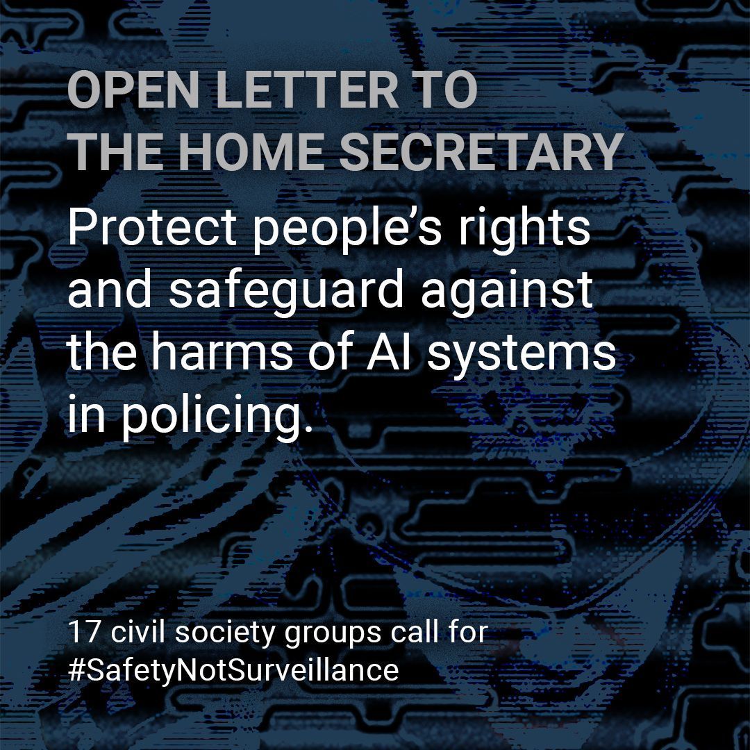 Predictive policing is UNJUST.

It tramples on the presumption of innocence to reproduce existing discrimination.

With 16 other civil society groups, we say:

BAN biometric surveillance and the use of AI to ‘predict’ crime. #SafetyNotSurveillance

➡️ openrightsgroup.org/app/uploads/20…