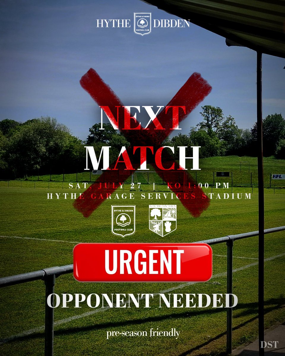 🚨Urgent call for any available teams able to fulfil a friendly tomorrow!!

Unfortunately after jumping to our rescue after Alresford had to pull out, New Milton have suffered a few injuries and have needed to pull out themselves

Please contact us via social media if available