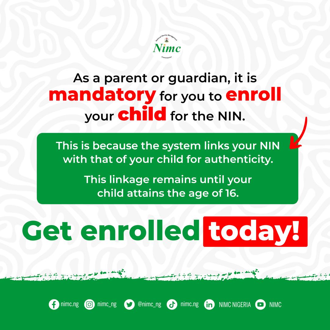 abeegunde1's tweet image. Note that it's very important to enrol your child(en) on NIN. 
The @nimc_ng has put in a mechanism that will link your child(en) NIN to yours automatically until your child(en) is 16 years old.
 Please do that today.
#NIMC2024 
#IDDAY2024 
#SelfServiceModification