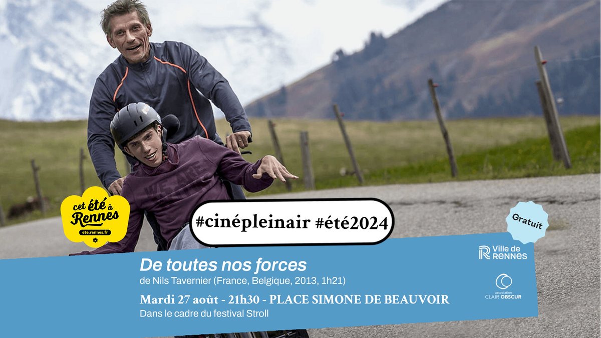 Projection #cinepleinair #été2024
> "De toutes nos forces" de Nils Tavernier
Mar. 27 août — 21h30 — Rennes — Place Simone de Beauvoir