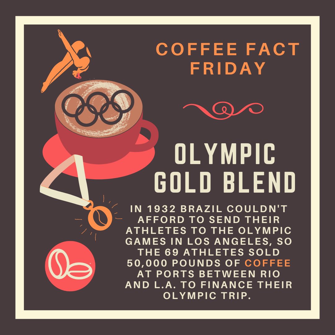 In 1932 Brazil couldn’t afford to send their athletes to the Olympic Games in Los Angeles, so the 69 athletes (68 men and 1 woman) sold 50,000 pounds of coffee at ports between Rio and L.A. to finance their trip.🥇☕️#coffeefactfriday #coffeefacts #parisolympics2024 #olympicgames