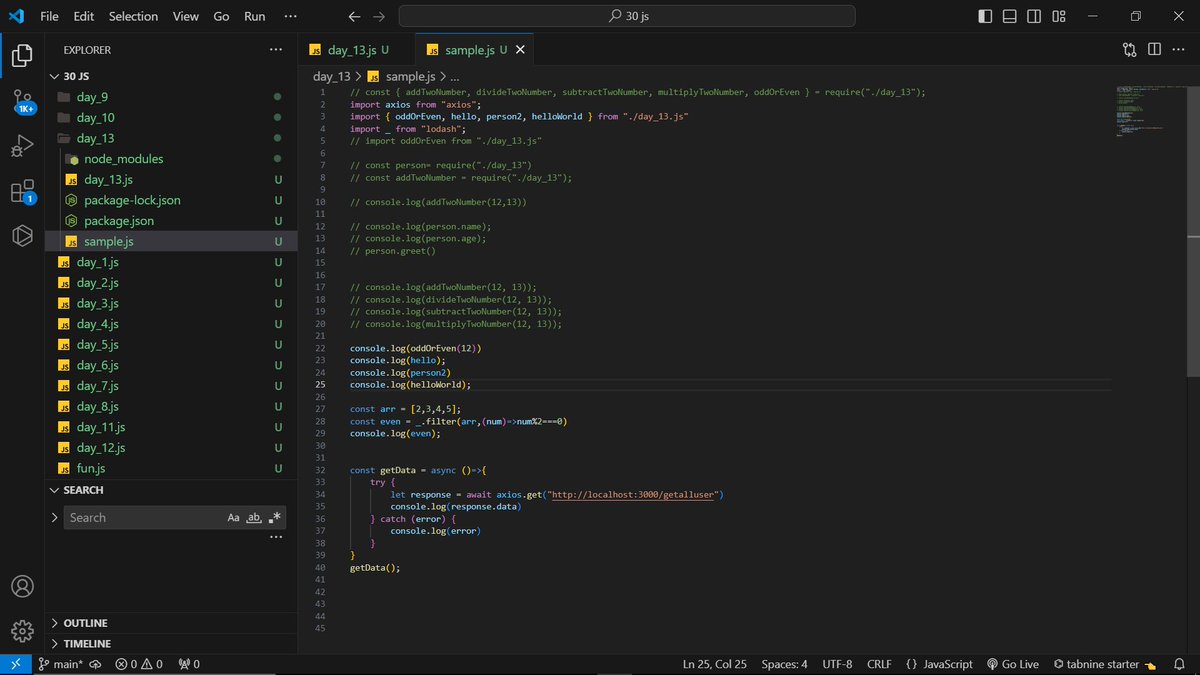baasantjoshi's tweet image. Day 13 of learning JS

Today, I have learned how to import and use various functions and modules in JavaScript. I also explored  lodash and Axios .
#hiteshdotcom #30DayofJs  #coding #webdeveloper