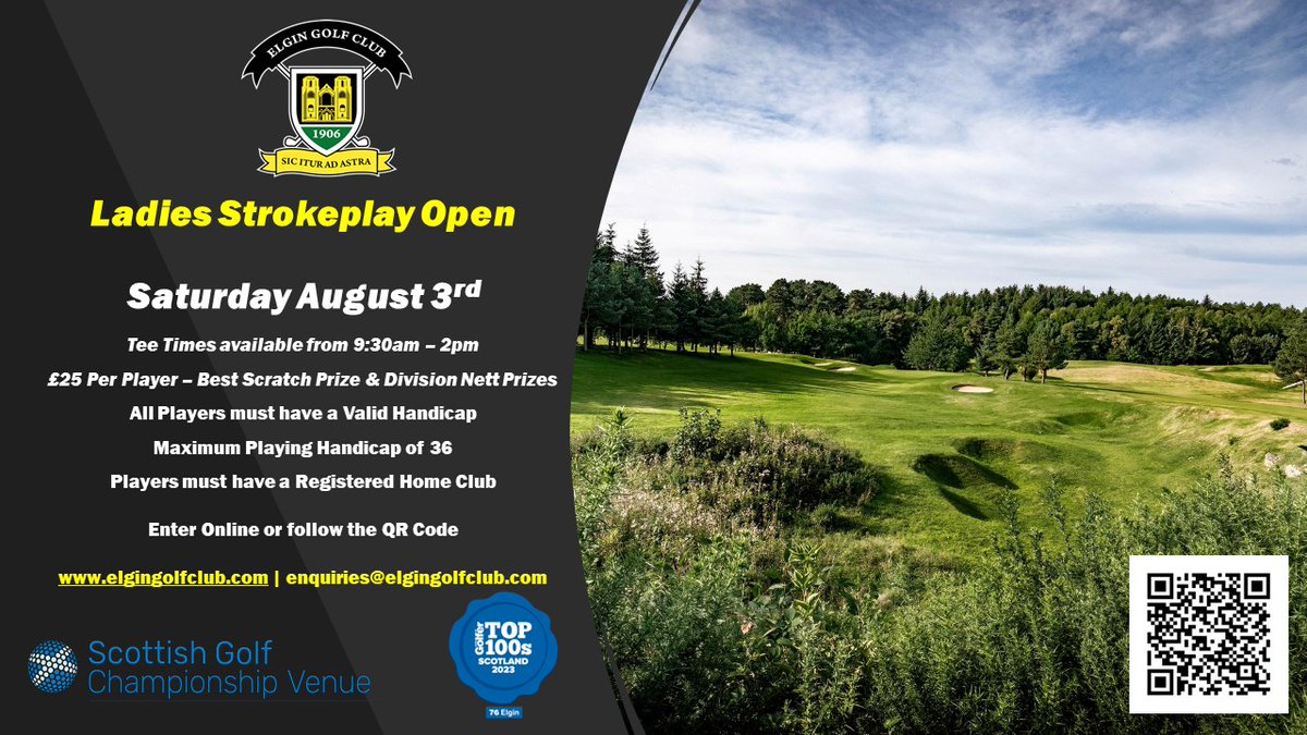 Don't miss out on your chance to compete in <a href="/elgingolfclub/">Elgin Golf Club</a>'s Ladies Strokeplay Open! There are still spaces available!

elgingolfclub.com