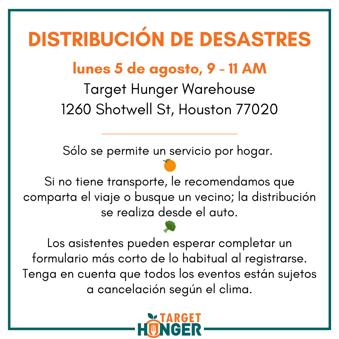 NEED FOOD? We will have two Disaster Distributions this week at our usual Food Fair locations. 
🍊
¿NECESITAS COMIDA? Tendremos dos distribuciones por desastre esta semana en nuestros lugares habituales de ferias de alimentos. 

targethunger.org