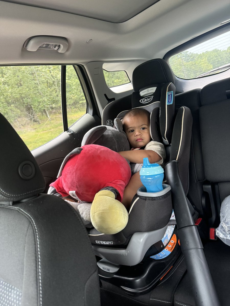 Bubba fixing to fall asleep on a road trip… then mama opened her snacks…