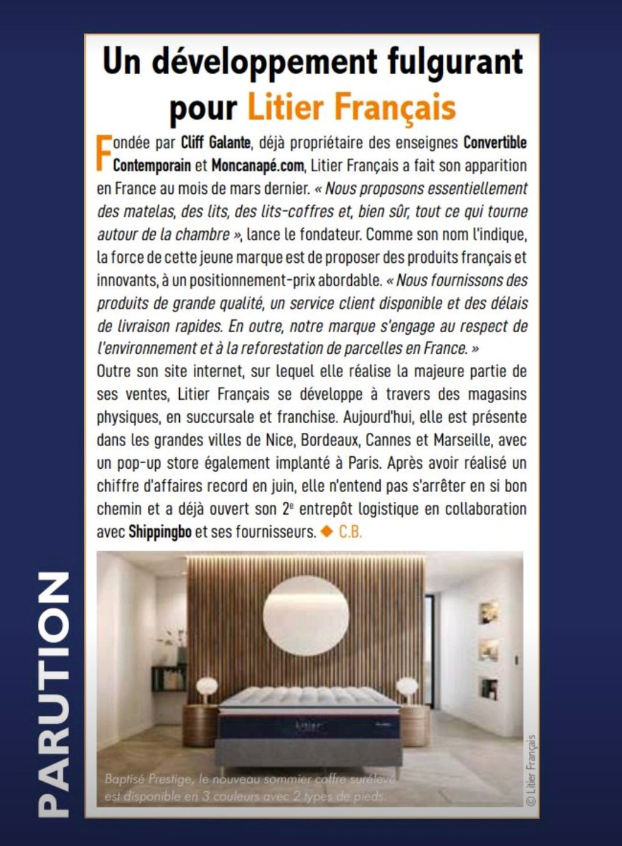 [PARUTION PRESSE] Ce succès, nous le devons aussi et surtout à tous nos Clients 🫶 Merci à toutes et tous pour votre confiance !

Retrouvez toute notre gamme sur litierfrancais.com et dans nos magasins.

#litierfrancais #madeinfrance #matelas #literie