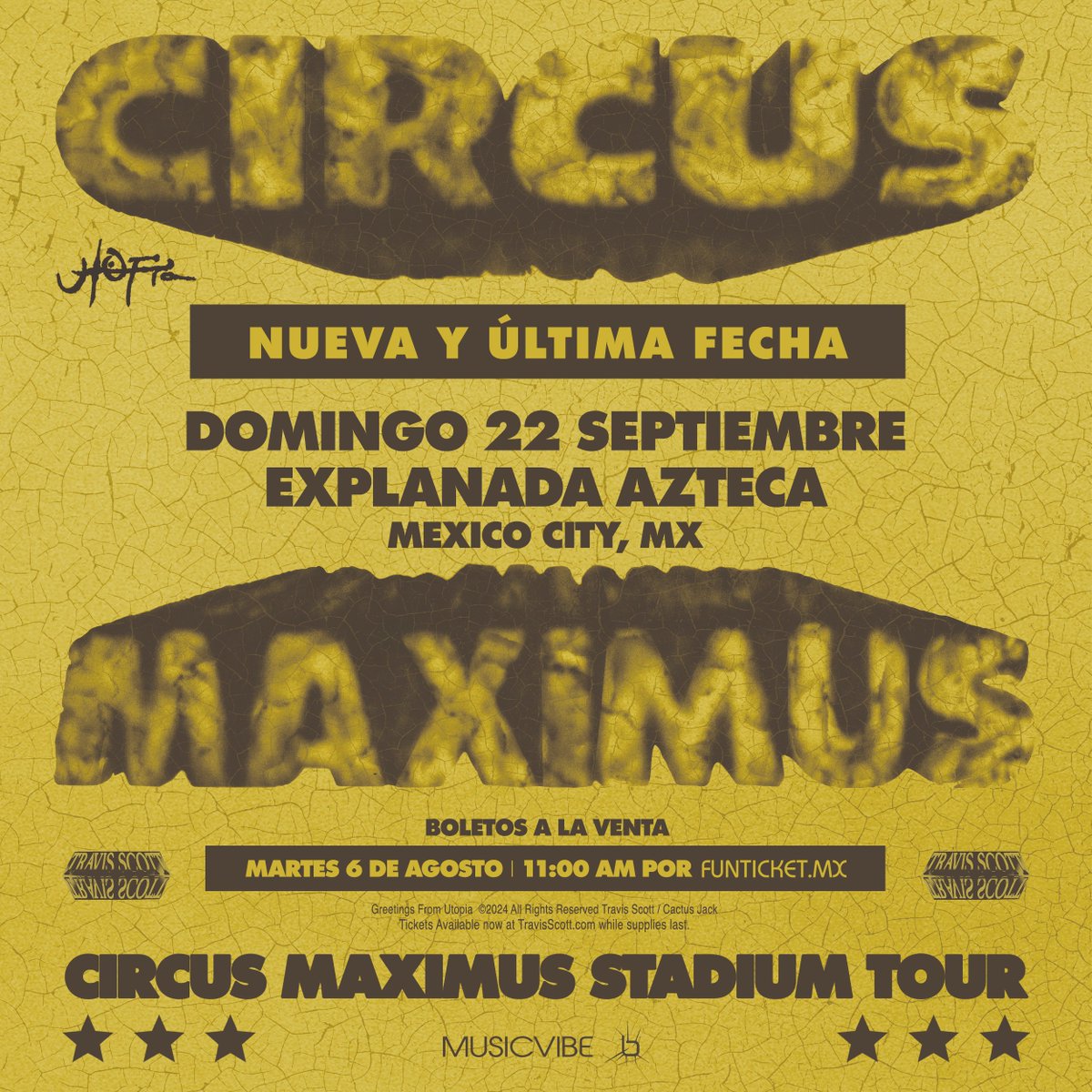 ¡NUEVA FECHA PARA TRAVIS SCOTT! 🎪 Circus Maximus Tour regresa este 22 septiembre a la Explanada del Estadio Azteca .🔥

Segunda oportunidad para asistir al concierto que hará explotar tus sentidos.

🎟️ Venta general, martes 6 de agosto 11 AM por funticket.mx