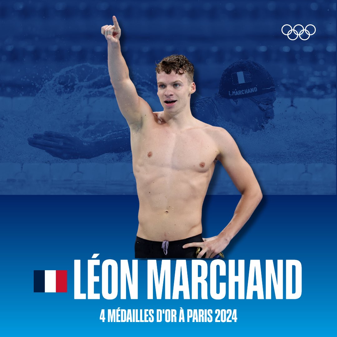 𝗟𝗘́𝗢𝗡 𝗗𝗔𝗡𝗦 𝗟’𝗛𝗜𝗦𝗧𝗢𝗜𝗥𝗘 🌟

Léon Marchand 🇫🇷 est le 1er athlète français à remporter 4 médailles d’or en une seule édition aux #JeuxOlympiques