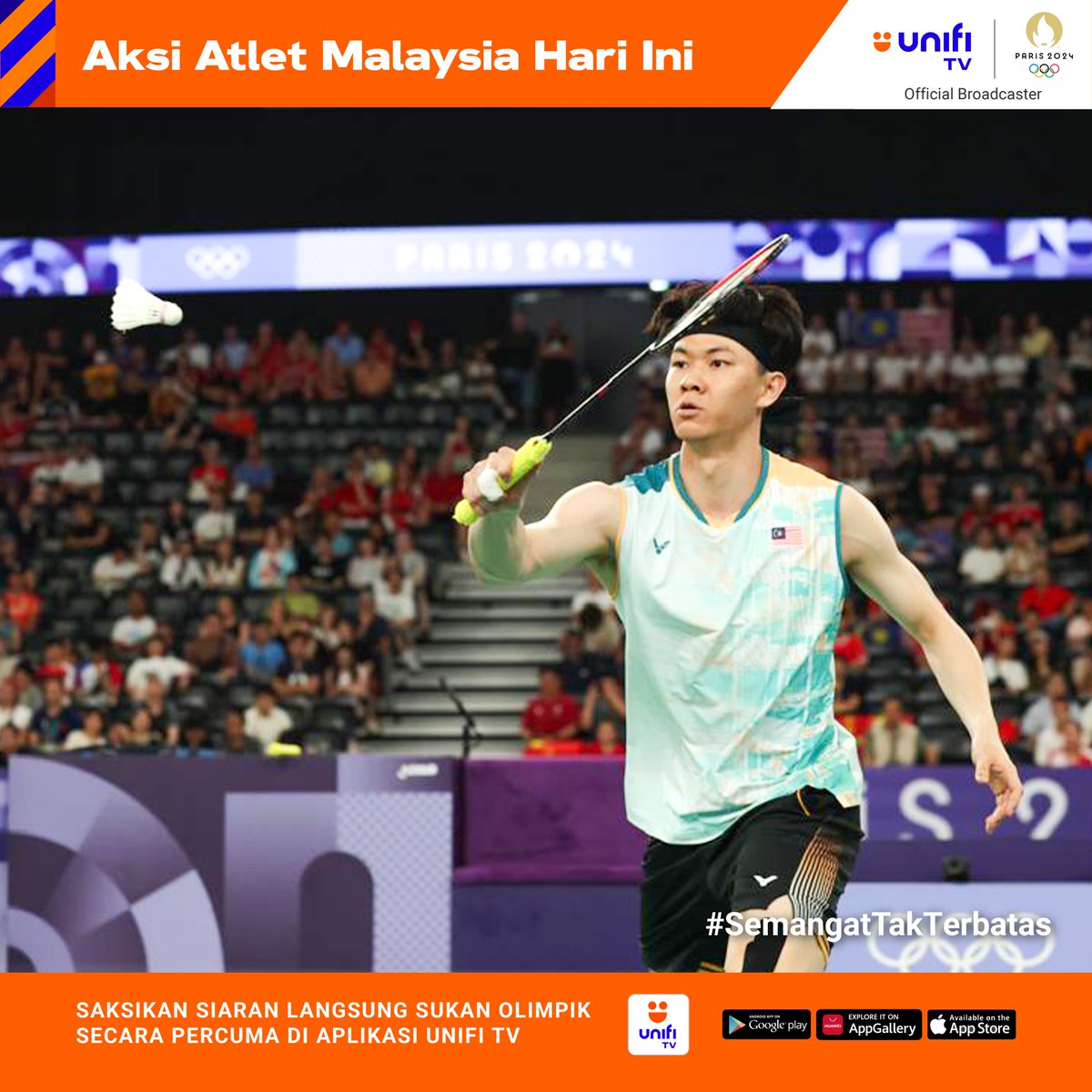 UnifiSports's tweet photo. Zii Jia melangkah ke separuh akhir #Olympics dengan bergaya. 😎

Saksikan siaran langsung sukan Olimpik Paris 2024 secara percuma di aplikasi Unifi TV📱 Muat turun aplikasi Unifi TV - https://t.co/8Z4MaGvW2s iOS &amp; Android

#KamiTeamMalaysia #SemangatTakTerbatas #Paris2024 https://t.co/sZLGJuadbj