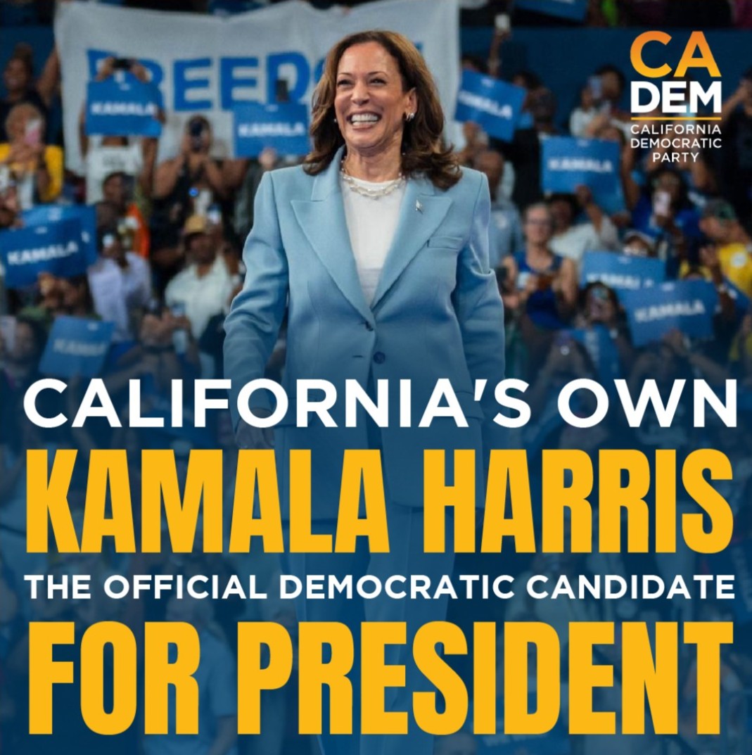 CA_Dem's tweet photo. Vice President Kamala Harris is now the presumptive Democratic nominee for President!

Time to win this! https://t.co/17hJP9GAtZ