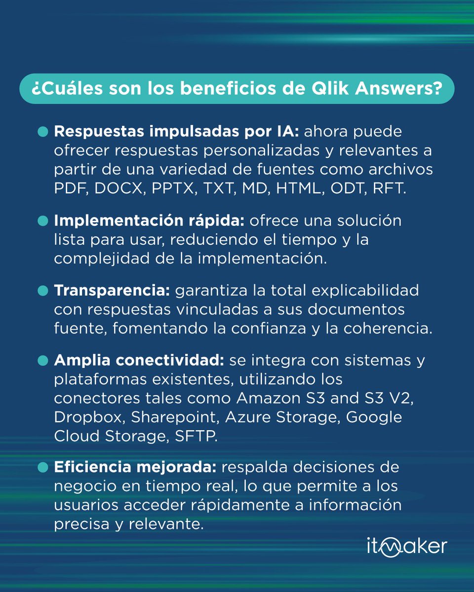 ITMakerArg's tweet image. 🔹¡ #QLIKANSWERS ya está disponible! 
La nueva solución de @qlik  que combina la inteligencia artificial generativa con las capacidades de análisis de datos de Qlik para ofrecer resultados precisos y contextualmente relevantes a partir de extensas fuentes de datos.