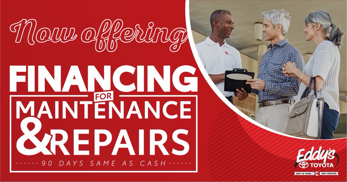 eddystoyota's tweet photo. Get the auto repairs you need today and pay over time with our financing options at Eddy's Toyota Service Center. With no hard credit check required and a quick response, taking care of your vehicle has never been easier. 🙌

See how it works today: https://t.co/c9XVjyJAtC https://t.co/u6NOIoXpuJ