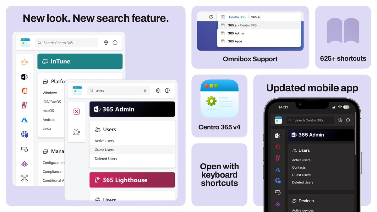 seanosullivanuk's tweet image. Centro 365 v4 is now available 🎉 

It’s a better way to manage Microsoft 365.

This is by far the biggest update to my browser extension and mobile app I’ve ever made, and I’m excited for you to try it for yourself.

Download: seanosullivan.co.uk/projects/centr…

Let me show you whats new…