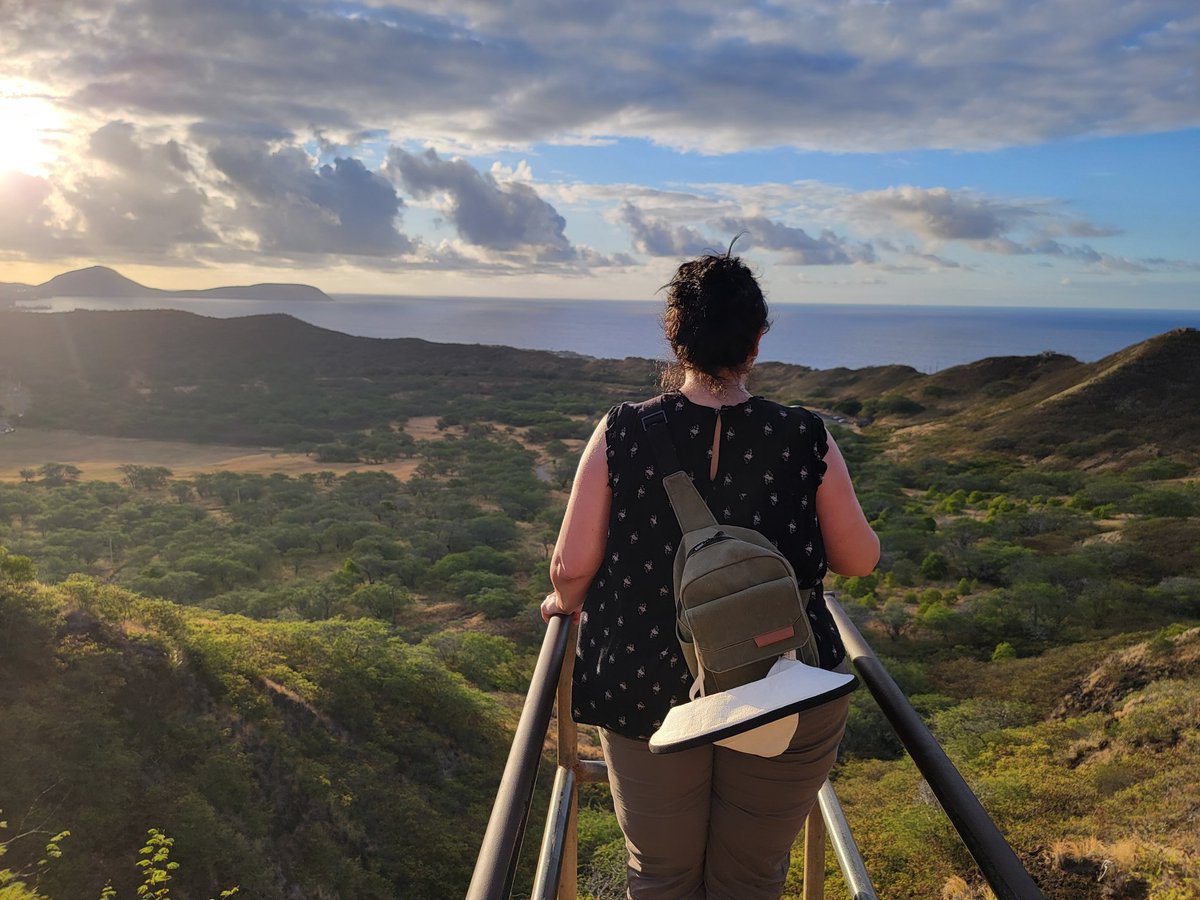 Day three in #Hawaii &amp; we woke up before the sun, to get to Diamondhead National Park, to hike to the top of the volcano. With breaks in between, it took 1hr to climb the trail, but it was worth it to see the pill box bunkers and the view with the golden sunrise.