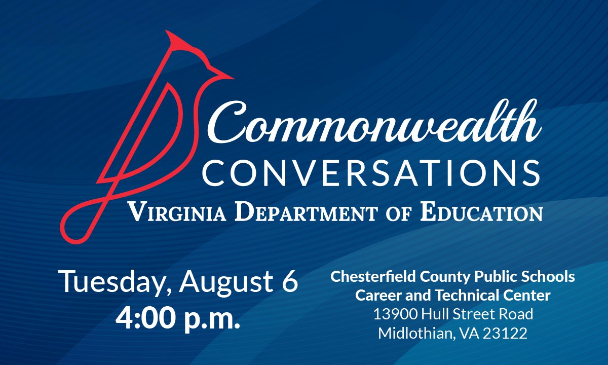 VDOE's next Commonwealth Conversation to discuss a cell-phone free education in Virginia's K-12 public schools will be August 6 in Midlothian at 4pm. Parents, educators and community members are invited to join in on the discussion. 

Register here: ow.ly/kBTn50SQac4