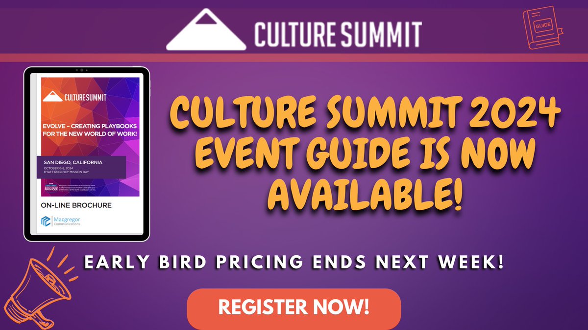 The Culture Summit 2024 Event Guide is now available.
Explore innovative sessions and workshops featuring speakers from Headspace, GoFundMe, and Thumbtack, among others. Discover insights on employee well-being, DEIB, and more.
Secure your spot today!

🔗: ow.ly/pCvB50SQk5X