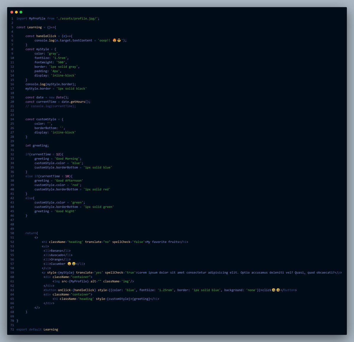 mussa_chitemo's tweet image. Day 02 of #30daysOfReactjs
I learned about.
⚡ Styling in react by using three methods which are 
-inline-style,
-external-style(class based style),
-module-style.
⚡ Attributes in react js
⚡ Practice in JSX.