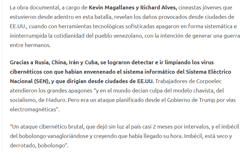 FernandesRiera's tweet image. a propósito de kevin magallanes, me llega información de que hizo un documental para el chavismo sobre el apagón de 2019, donde le echan la culpa a estados unidos y la oposición